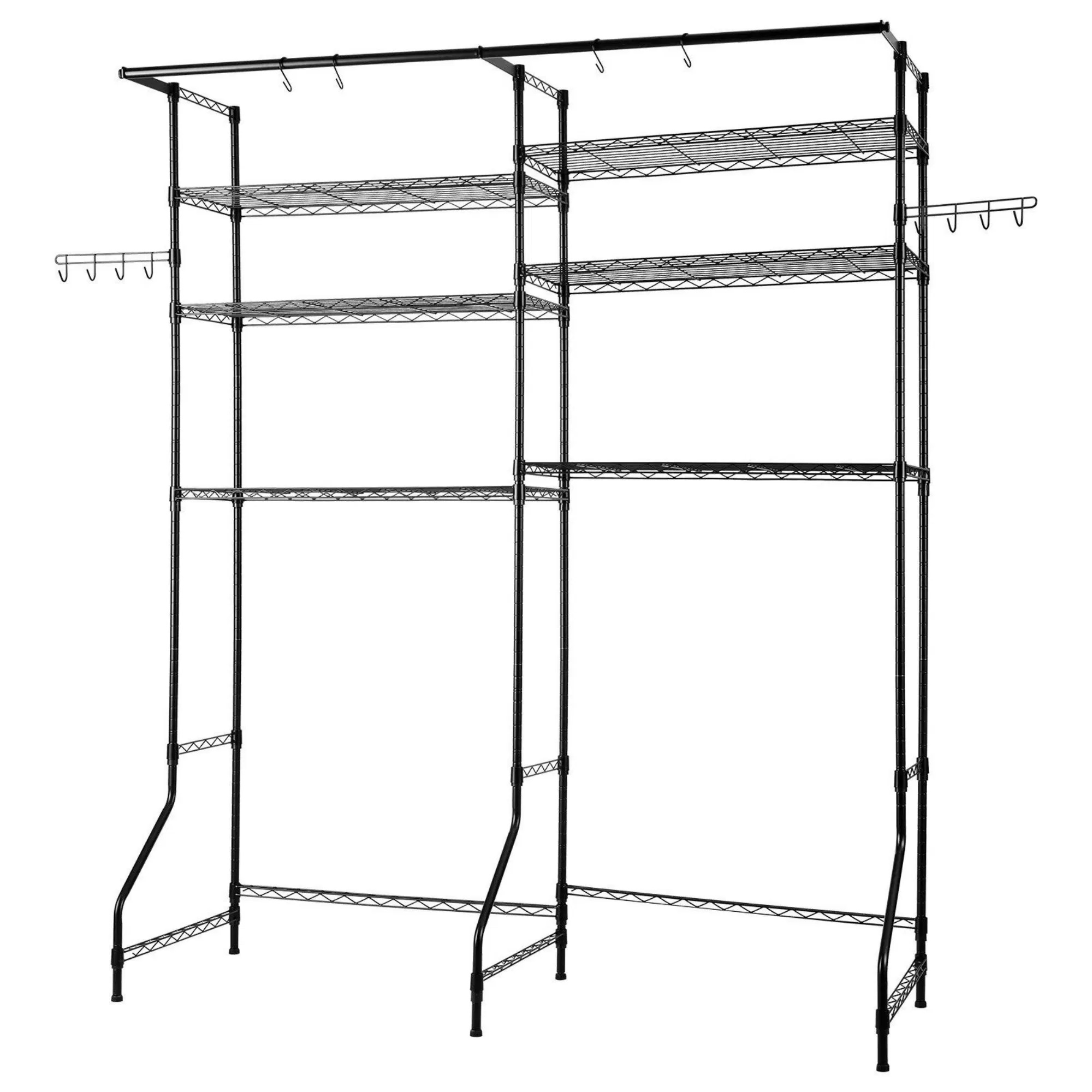 6-Tier Over Washer and Dryer Storage Shelves, Adjustable Laundry Room Organizer with Hanger Rod & Hooks - Image 2