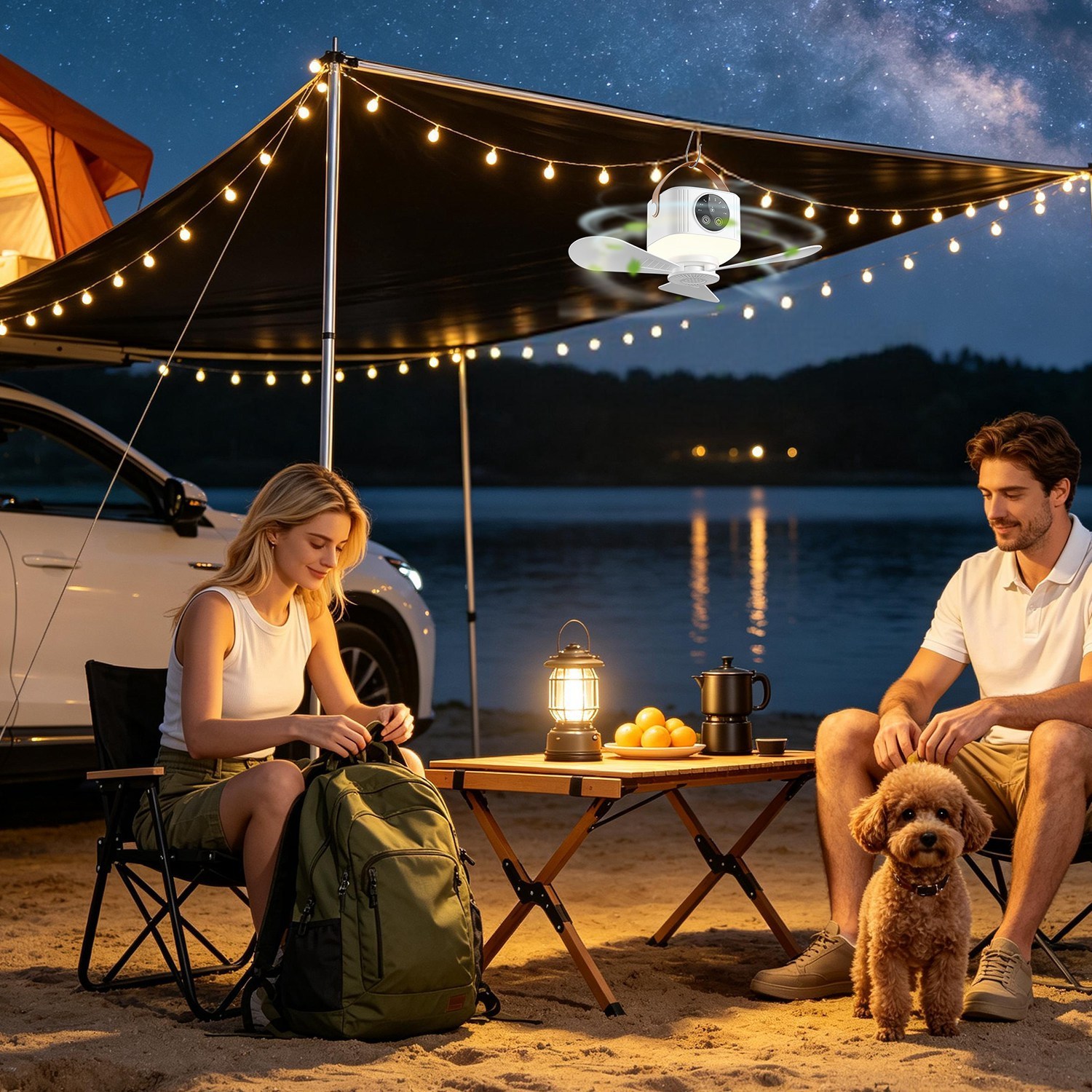 1Pc Tent Ceiling Fan With Light 7200mah Rechargeable Battery Operated Hanging Canopy Fan With Remote Control 4 Wind Speeds 3 Brightness Standard Type - Image 3