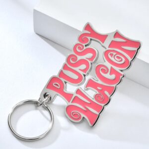 Zinc Alloy PUSSY WAGON Keychain Pink Letter Key Chains for Woman Bags Cool Keyring for Man Fashion Key Ring Holder Accessories