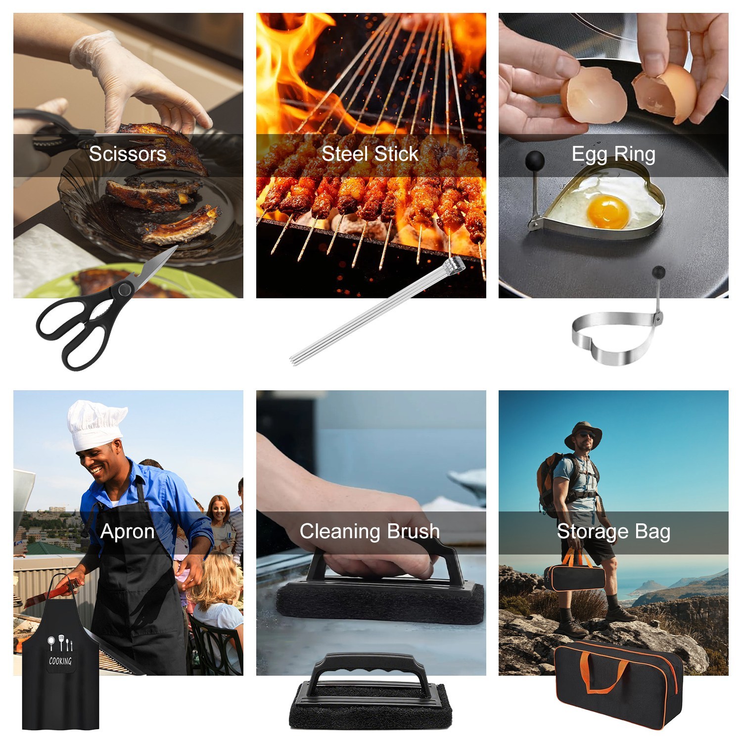 31Pcs Griddle Accessories Kit Flat Top Grill Accessories For Camp Chef With Spatulas Griddle Press Basting Cover Spice Shakers Vegetable Forks Steel Sticks Egg Rings Storage Bag - Image 10