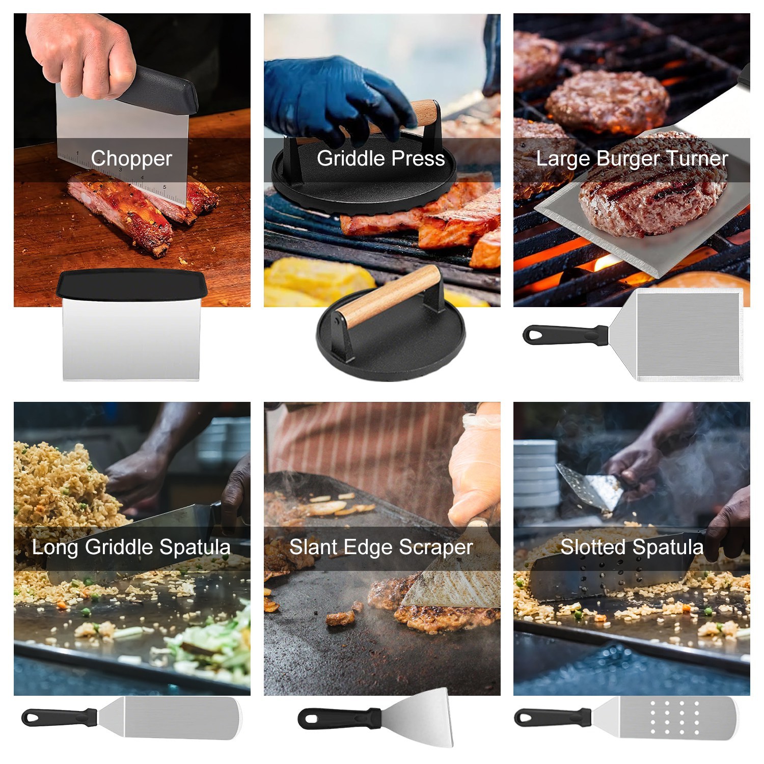 31Pcs Griddle Accessories Kit Flat Top Grill Accessories For Camp Chef With Spatulas Griddle Press Basting Cover Spice Shakers Vegetable Forks Steel Sticks Egg Rings Storage Bag - Image 3