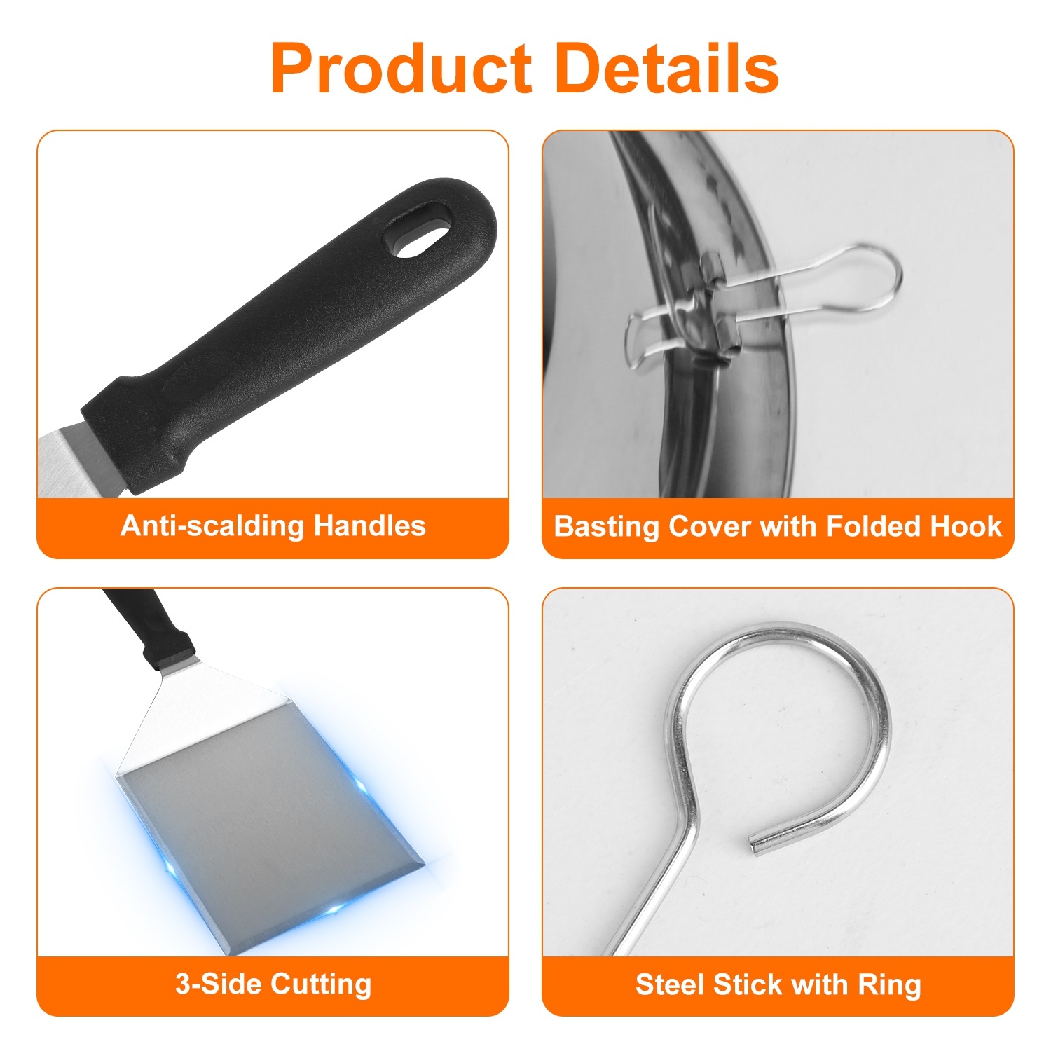 31Pcs Griddle Accessories Kit Flat Top Grill Accessories For Camp Chef With Spatulas Griddle Press Basting Cover Spice Shakers Vegetable Forks Steel Sticks Egg Rings Storage Bag - Image 5