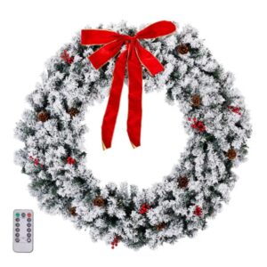 48-Inch Pre-Lit Snow-Flocked Christmas Wreath – 150 Warm White LED Lights