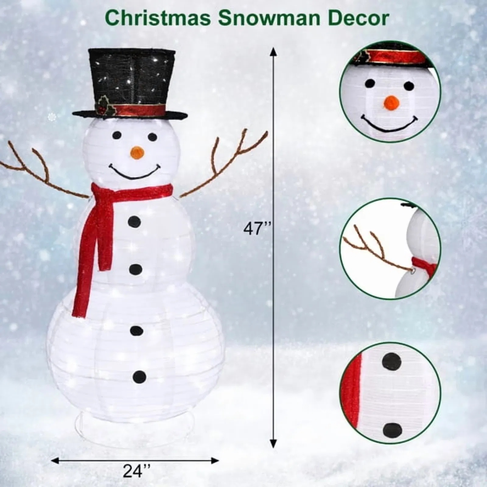 4ft Pre-Lit Christmas Snowman with 120 LED Lights – Indoor & Outdoor Holiday Decor - Image 6