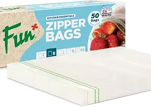 Fun Zipper Bags 18.3x23.5cm, Clear, Medium - Leak-Proof & Durable Kitchen & Food Storage Essentials(Pack of 50)