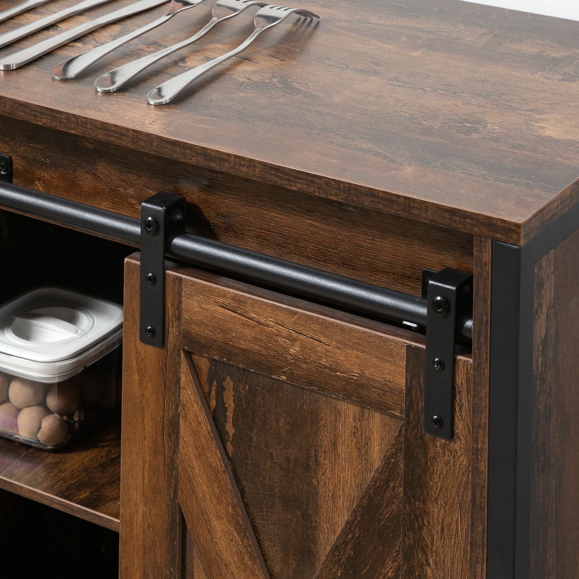 Industrial Sideboard Buffet Cabinet, Coffee Bar Cabinet, Kitchen Cabinet with Sliding Barn Doors, Storage Cabinets and Adjustable Shelves for Living Room, Home Bar, Rustic Brown - Image 5