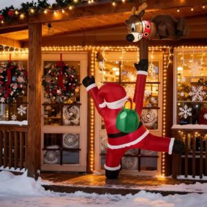 8.5 FT Inflatable Climbing Santa with Reindeer