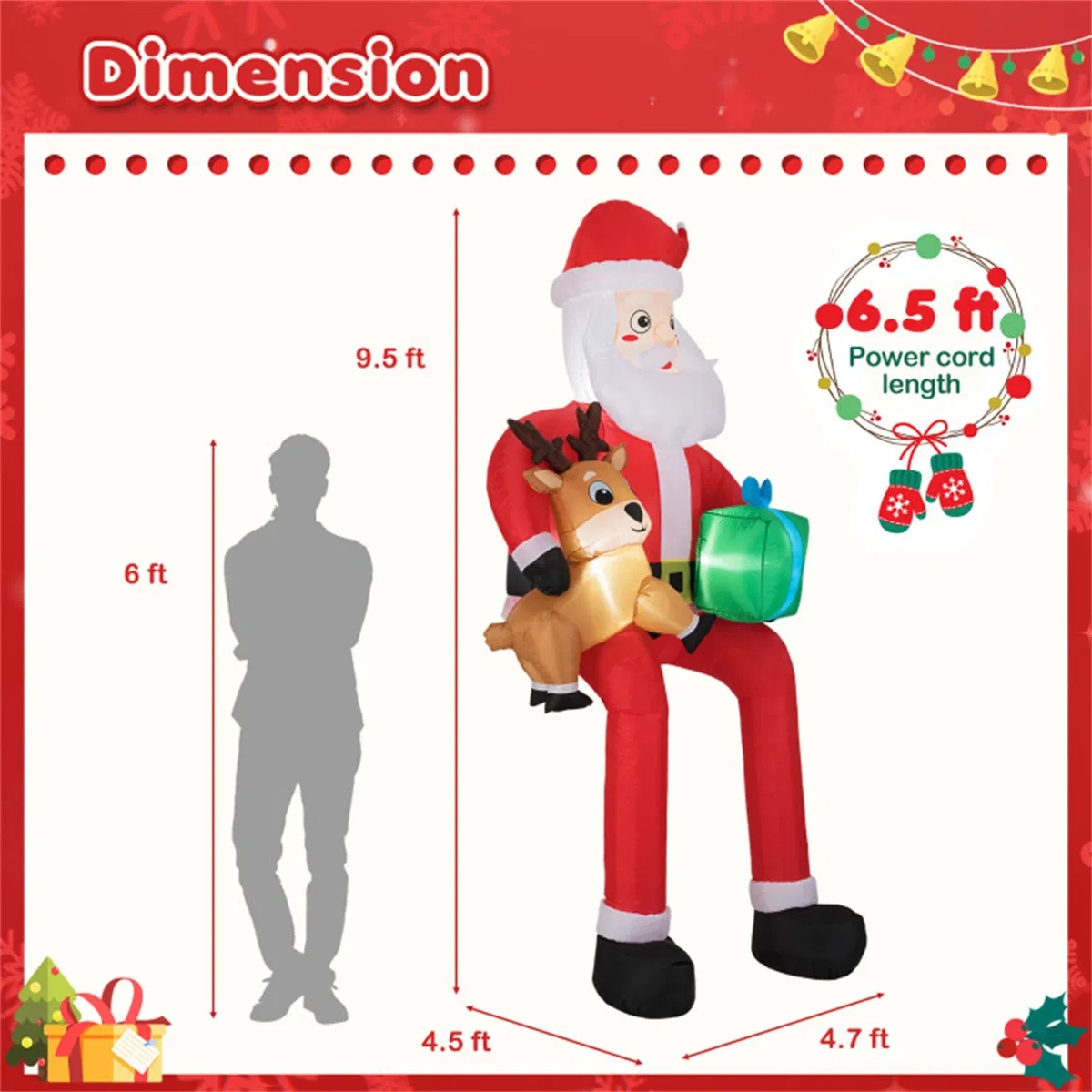 9.5ft Inflatable Sitting Santa with LED Lights – Outdoor Christmas Decor - Image 2