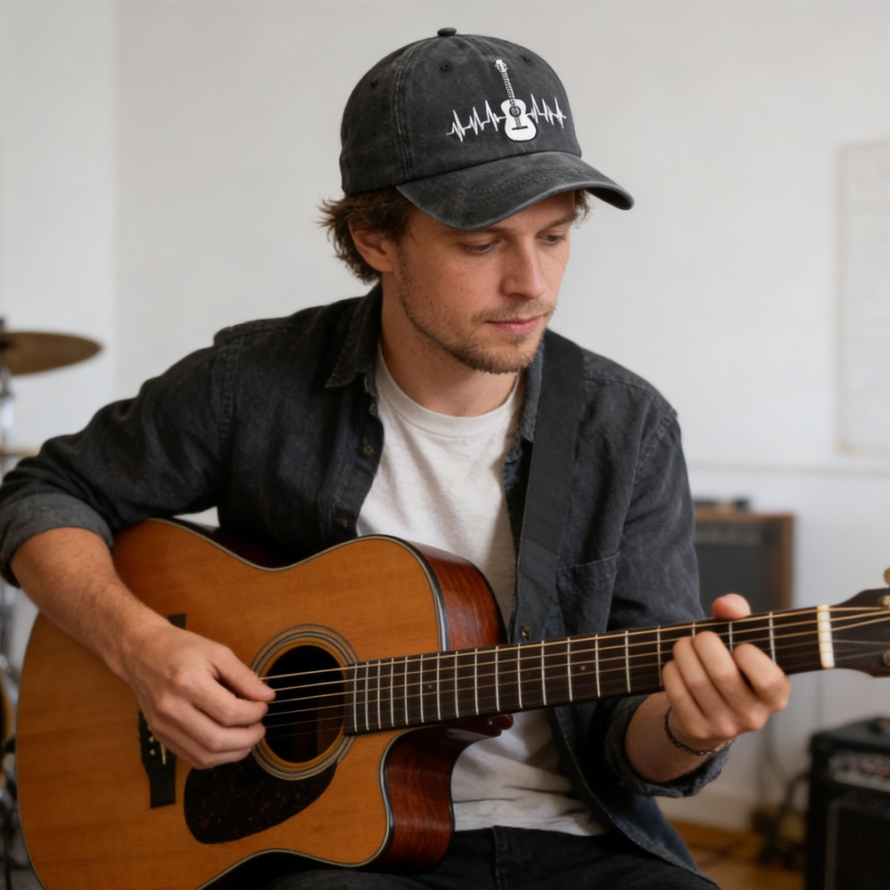 2pcs Guitar Accessories Baseball Cap Guitar Hat Gifts For Women Men, Adjustable Embroidered Wash Cotton Baseball Cap - Image 2