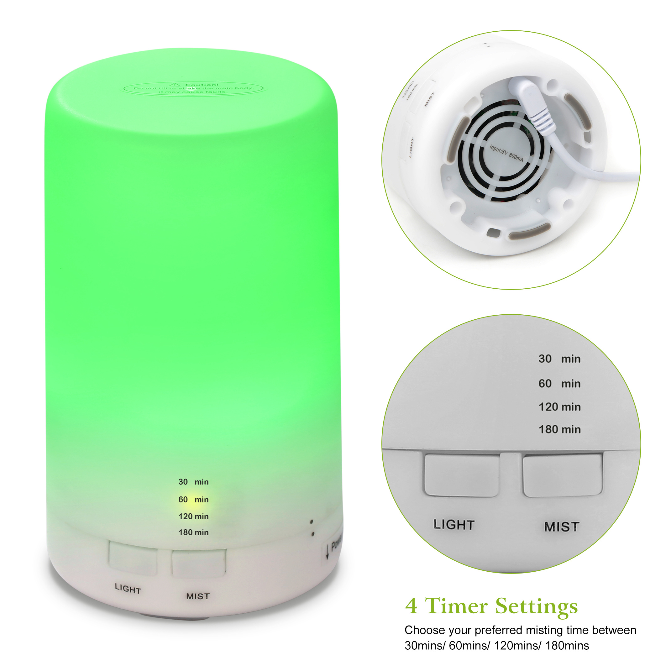 1Pc Mini Cool Mist Humidifier Ultrasonic Aroma Essential Oil Diffuser With 7 Color LED Lights 4 Timer Settings For Office Home Room Vehicle Study Yoga Spa - Image 3