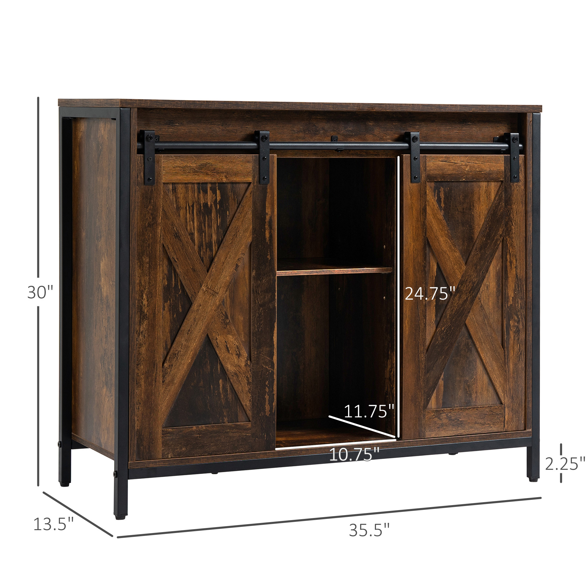 Industrial Sideboard Buffet Cabinet, Coffee Bar Cabinet, Kitchen Cabinet with Sliding Barn Doors, Storage Cabinets and Adjustable Shelves for Living Room, Home Bar, Rustic Brown - Image 7