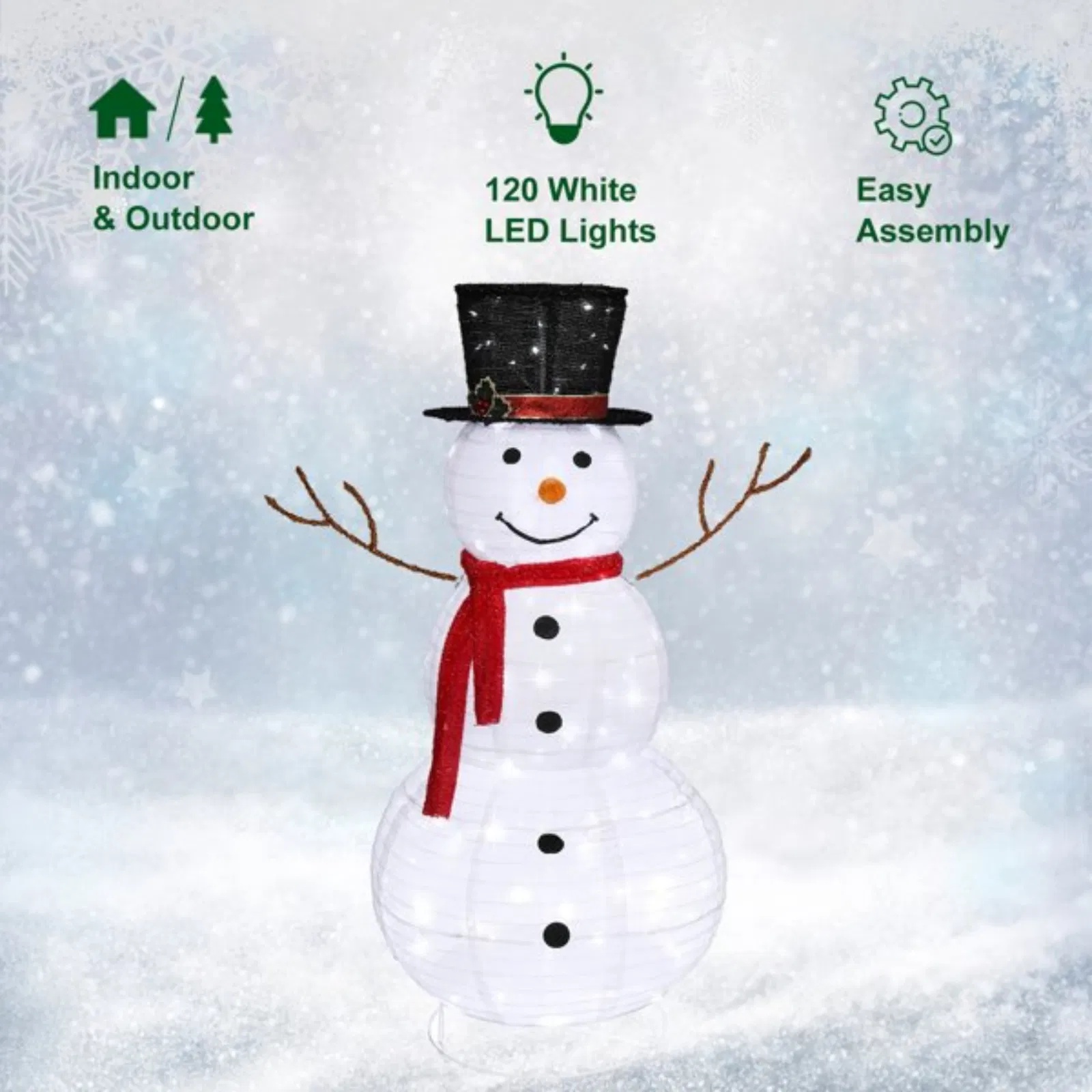 4ft Pre-Lit Christmas Snowman with 120 LED Lights – Indoor & Outdoor Holiday Decor - Image 4