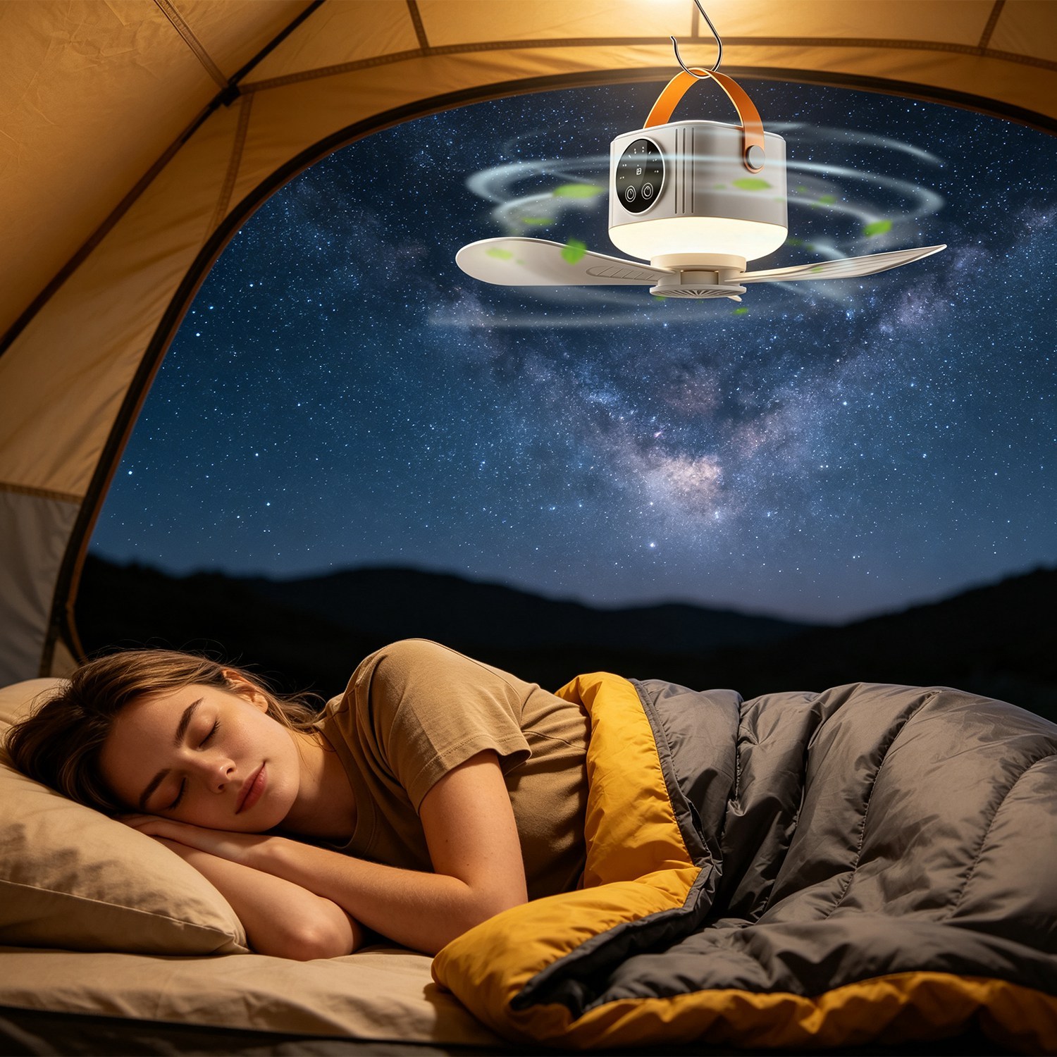 1Pc Tent Ceiling Fan With Light 7200mah Rechargeable Battery Operated Hanging Canopy Fan With Remote Control 4 Wind Speeds 3 Brightness Standard Type - Image 6