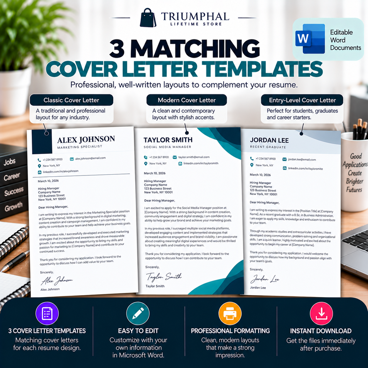Professional CV & Resume Templates | 6 Editable Word Documents - Image 3