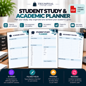 Student Study & Academic Planner | Fillable & Printable PDF