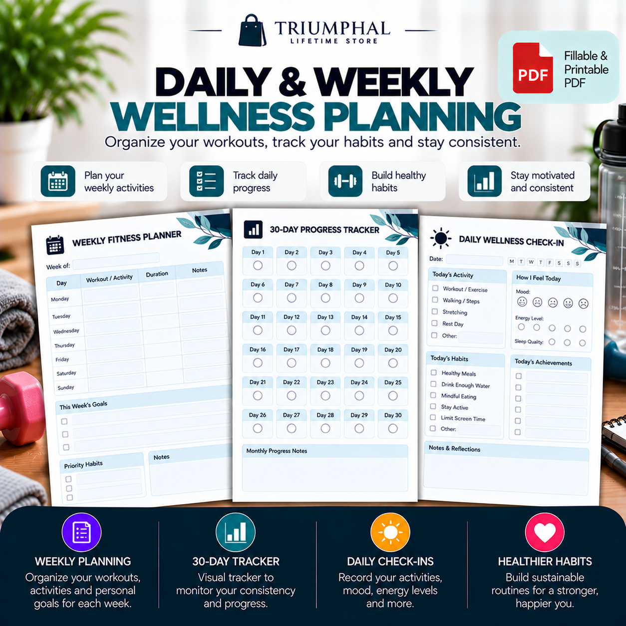 30-Day Fitness & Wellness Planner | Fillable & Printable PDF - Image 2
