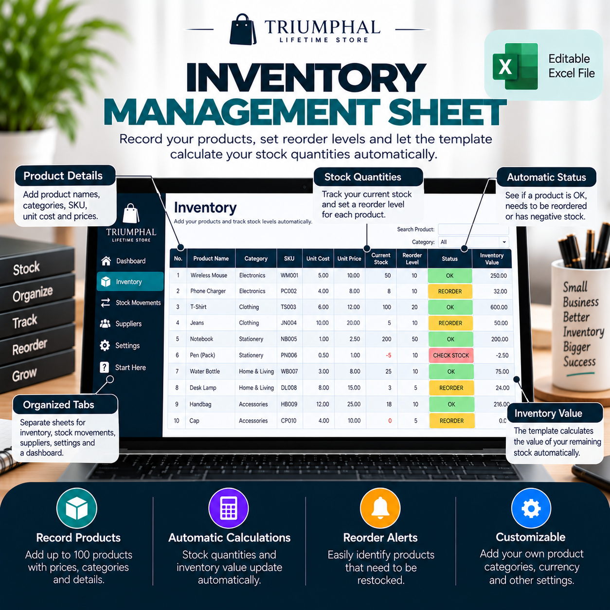 Small Business Inventory Tracker | Excel Stock Management Template - Image 2