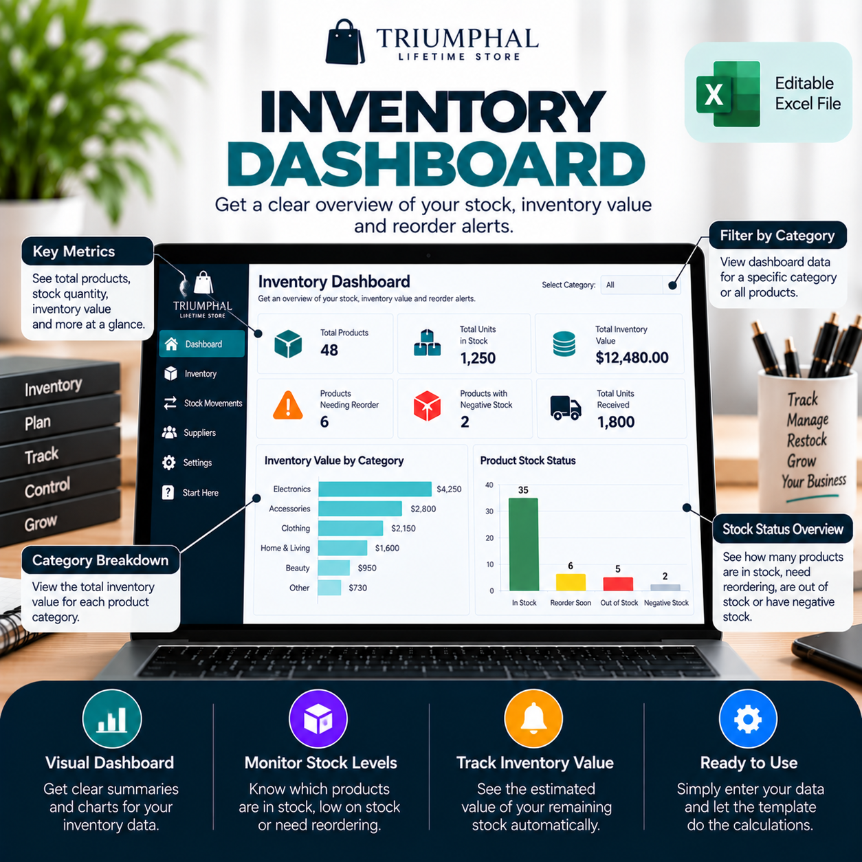 Small Business Inventory Tracker | Excel Stock Management Template - Image 3