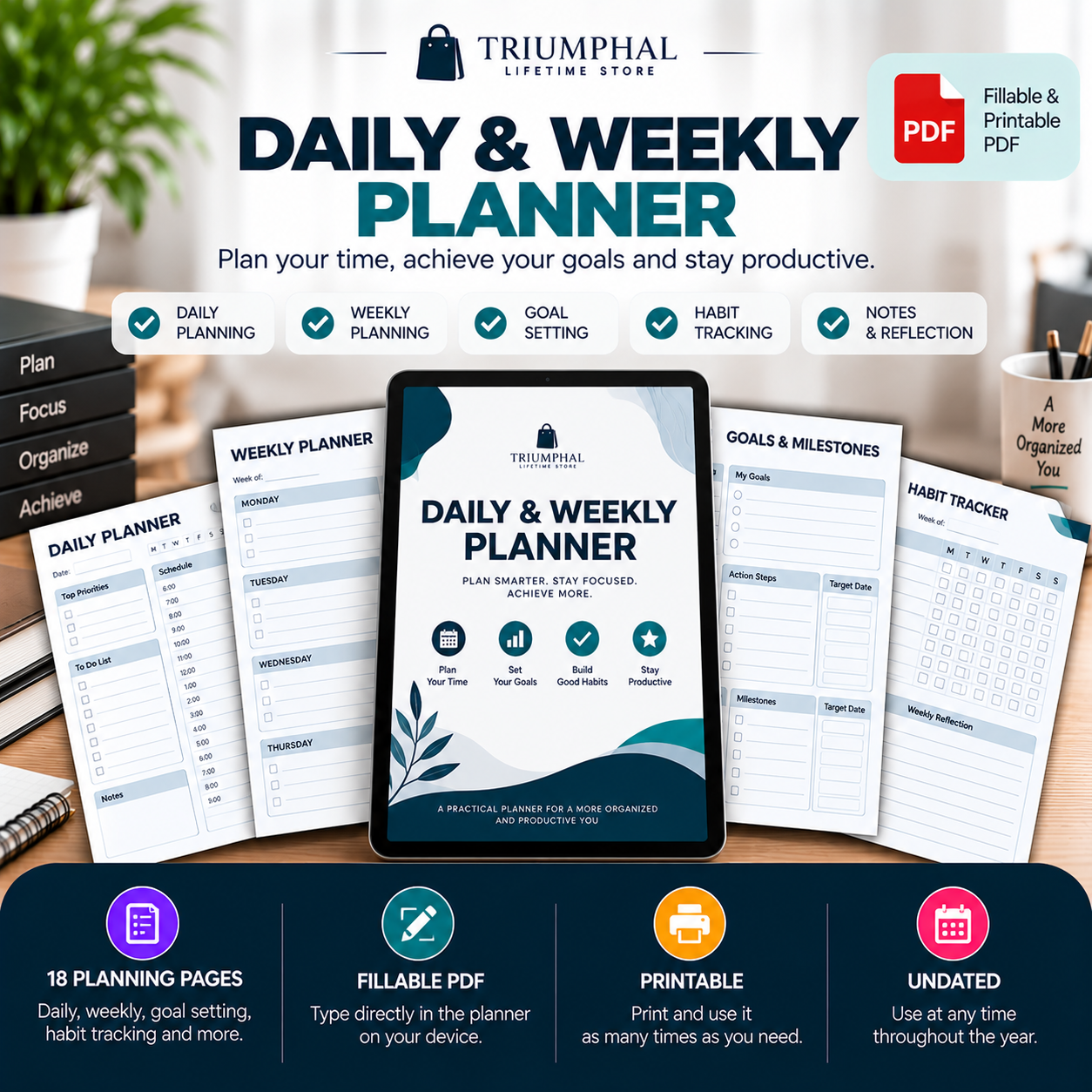 Daily & Weekly Productivity Planner | Fillable & Printable PDF